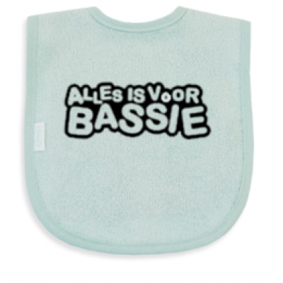 Slabbetje klittenband "Alles is voor bassie" Slabbetje klittenband "Alles is voor bassie"